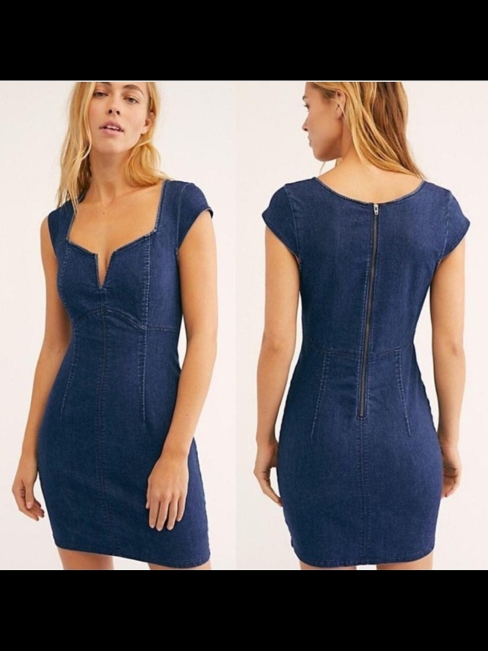 Free People Dark Blue Denim Bodycon Mini Dress
